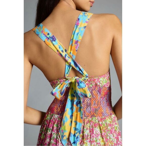 NEW Anthropologie Plenty Tracy Reese Cinched Tie-Back Floral Short Romper Medium - Picture 3 of 4